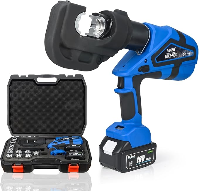 Electric Hydraulic Cable Lug Crimping Tool Range 8 AWG-800 MCM Rechargeable Crimper 12 Ton Electrical Terminal Cable Wire Fiber Crimper Kit with 13 Dies