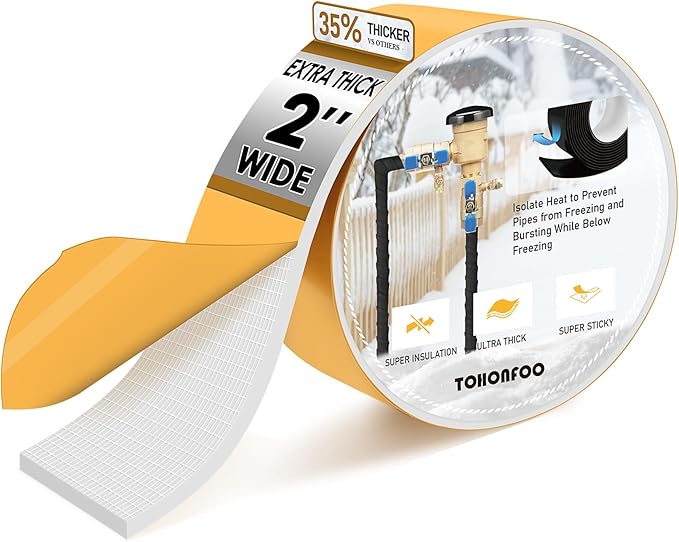 Pipe Insulation Tape, Foam Insulation Tape for Outdoor Pipes Winter Freeze Protection, Foam Pipe Insulation Wrap, Heat Tape for Water Pipes, Copper Pipes, PVC, AC Line, 2in x 15ft, White
