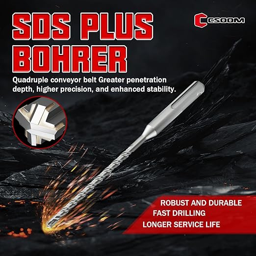 CSOOM SDS Plus Rotary Hammer Drill Bit 5/32"x6.3", Professional Concrete Drill Bit for Concrete, Brick, Stone and Cement Walls