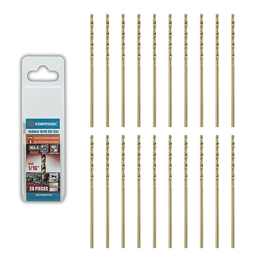 1/16 inch Cobalt Drill Bits (20Pcs), M35 HSS Metal Jobber Length Twist Drill Bit Set for Hard Metal, Stainless Steel, Iron, Copper, Aluminium, Brass, Plastic & Wood