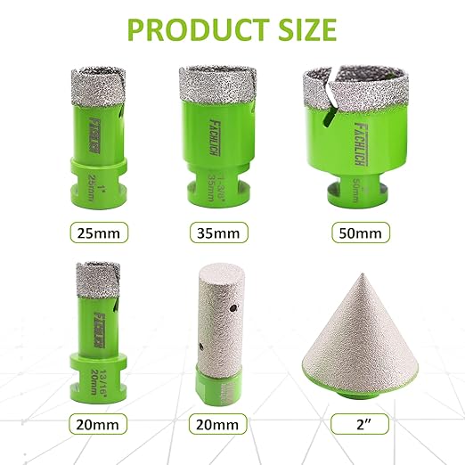 Diamond Core Drill Bits Set - 20/25/35/50mm+20F with 2" Diamond Beveling Chamfer Bits Tile Hole Saw Kit for Porcelain Ceramic Tile Granite Marble