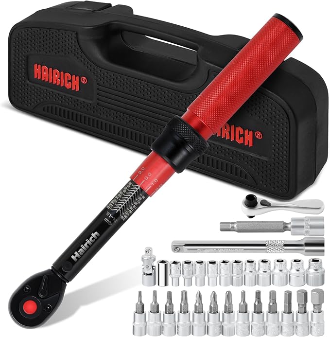 1/4-Inch Drive Torque Wrench Set,2.3-24.9 N.M/20-220IN.LB, Bike Torque Wrench Set,30PCS Click Torque Wrenches with 1/4 Ratchet Wrench, Extension Bar, Sockets for Bicycle