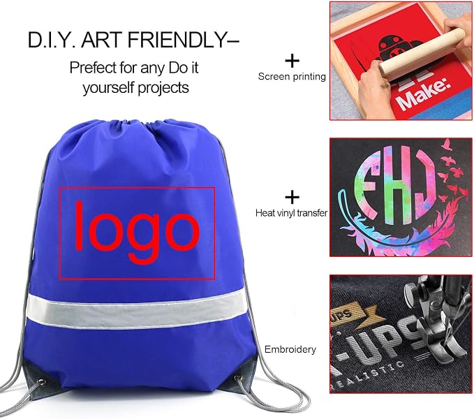 BeeGreen 30 Pieces Royal Blue Drawstring Backpacks Bags Bulk Reflective Cheap - Image 3