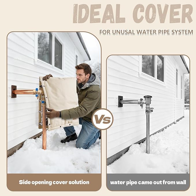 Backflow Preventer Insulation Cover - 2 Way Opening Pipe Insulation Cover for Irrigation Valve, Sprinkler Cover for Outside - Winter Freeze Protection Backflow Cover - 24" W x 24" H, Beige