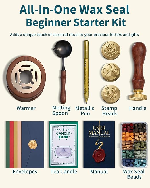 Wax Seal Stamp Kit for Beginners: Wax Sealing Tool Set 3 Brass Stamp Heads - Image 6