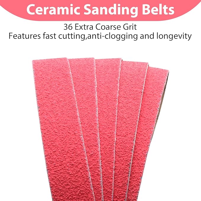 2 x 42 Inch Ceramic Grinding Belts, 36 Grit 2x42 Metal Sanding Belt, Sharpening Sander Belts for Knife Metal, 5 Pack