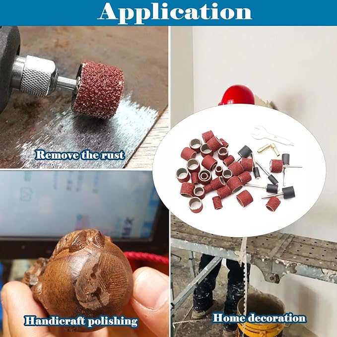 Tnisesm 552Pcs Aluminum Oxide Sanding Drum Set,Including 525 Pieces 80 120 150 240 320 400 600 Grit Drum Sander Sanding Sleeves and 24 Pieces Drum Mandrels for Dremel Rotary Tool,Sanding Drums