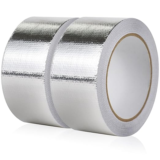 BOMEI PACK Adhesive Aluminum Foil Heat Shield Tape 2 Pack Barrier Fiberglass Thermal Insulation Reflective Material High Temp Protection (2 inch)
