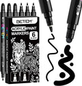 Betem 6 Black Dual Tip Acrylic Paint Markers, Fabric Decorating Kits Premium by BetemArtWorld