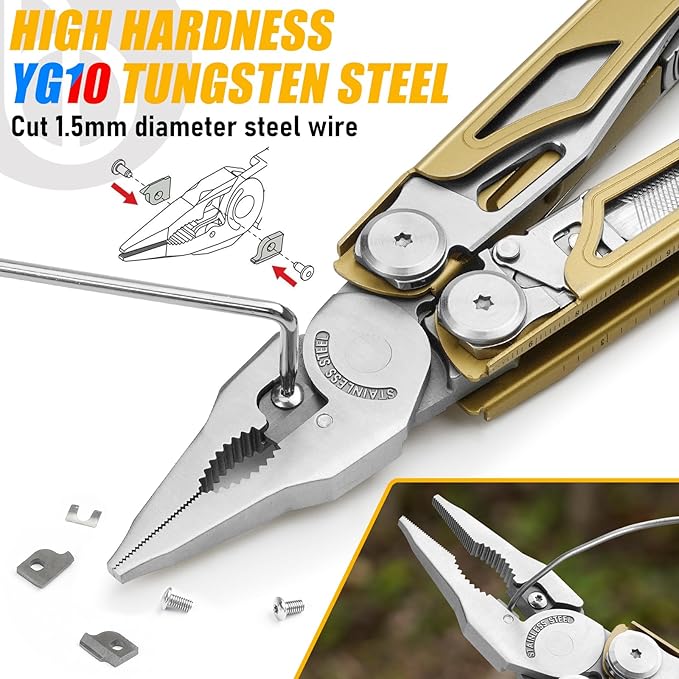 BIBURY Multitool Pliers Pro BI2045, 31-in-1 Stainless Steel Multi Tool with Replaceable Wire Cutters and Saw, Foldable Heavy-duty Multitool Set with Scissors and Screwdriver for Hiking Camping Repair