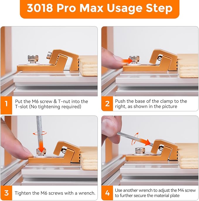 Aluminum Tiger Claw – Compatible with 3018 Pro Max/3018 Pro Ultra CNC Machine, T-Track & Perforated Worktables – Ideal for Secure CNC Machining, Low Profile Side Clamps for CNC Router