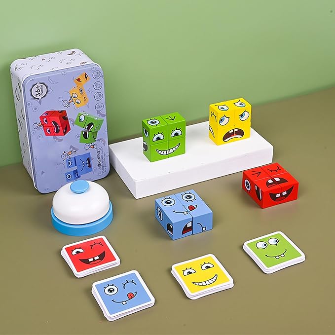 Large Wooden Face Expression Puzzle Building Cubes Manipulatives Face Changing - Image 4
