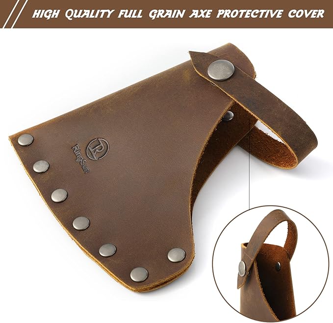 Ringsun Genuine Leather Hatchet Sheath, Handmade Durable Axe Sheath with Belt Loop, Portable Hatchet Cover for Outdoor Hiking Camping Working Blade Protection