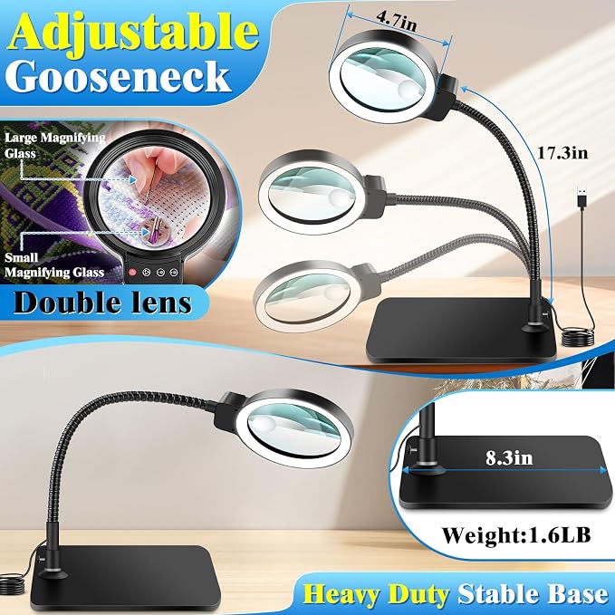 30X 10X Magnifying Glass with Light and Stand, 72 LED 3 Color Modes Stepless - Image 6