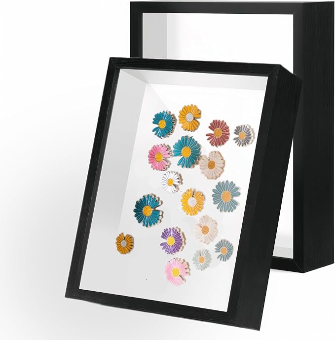 2 Pack 6x8 Shadow Box Frame，HD Glass Wooden Black Hollow Photo Frame, Seashell by CROISSANT