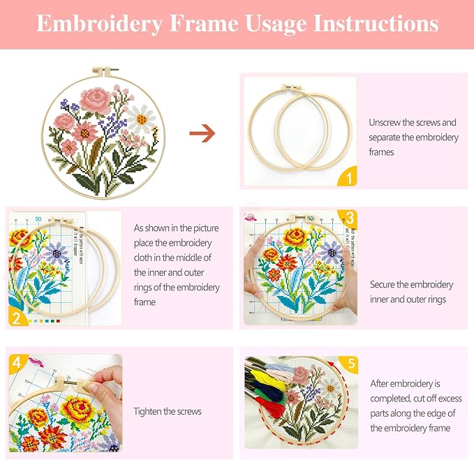 Zhenqing Pink Floral Bouquet Cross Stitch Kit - Image 6