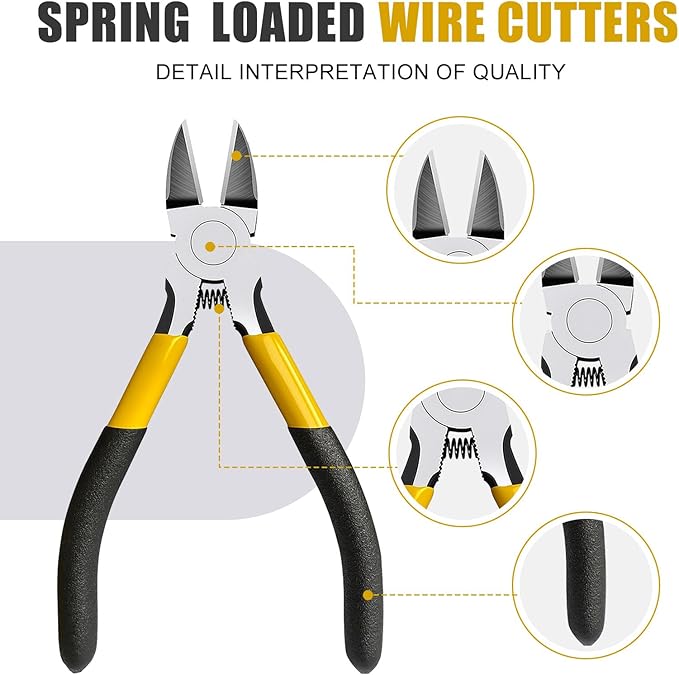 Lasnten Wire Cutters Precision Cutting Pliers Side Diagonal Cutters Small Wire Clippers with Nonslip Handle DIY Jewelry Making Crafting Model Kits(8 Pcs 6 Inch,7 Pcs 5 Inch,Yellow Black)