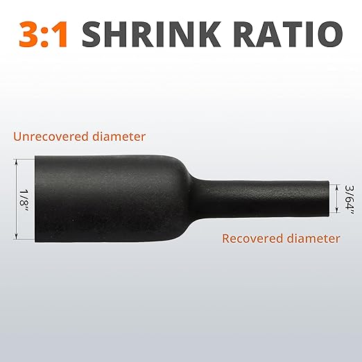 Wirefy 1/8" Heat Shrink Tubing - 3:1 Ratio - Adhesive Lined - a resistant Heat Shrink - Black - 50 Feet Roll