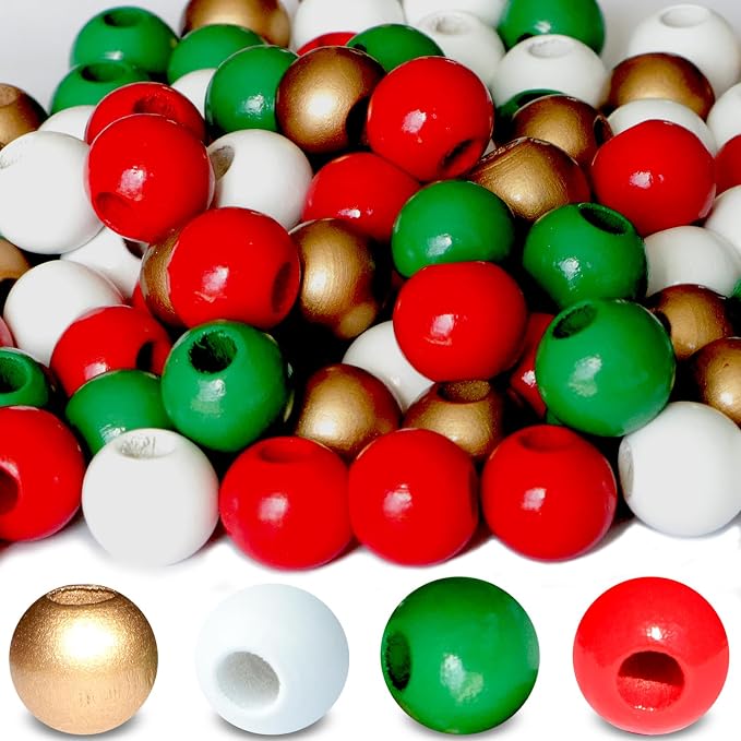 240Pcs Christmas Wood Beads 16mm by Dabaiitechann
