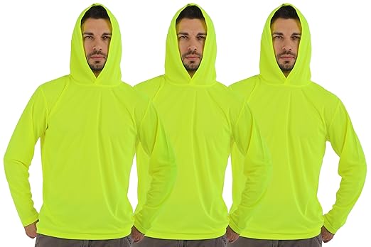 Breathable Work Long Sleeve Sun Shirt Hoodie, Sun Protection Shirts Quick Dry Hooded, Mens Construction Shirts with Hood Lightweight Yellow 2XL