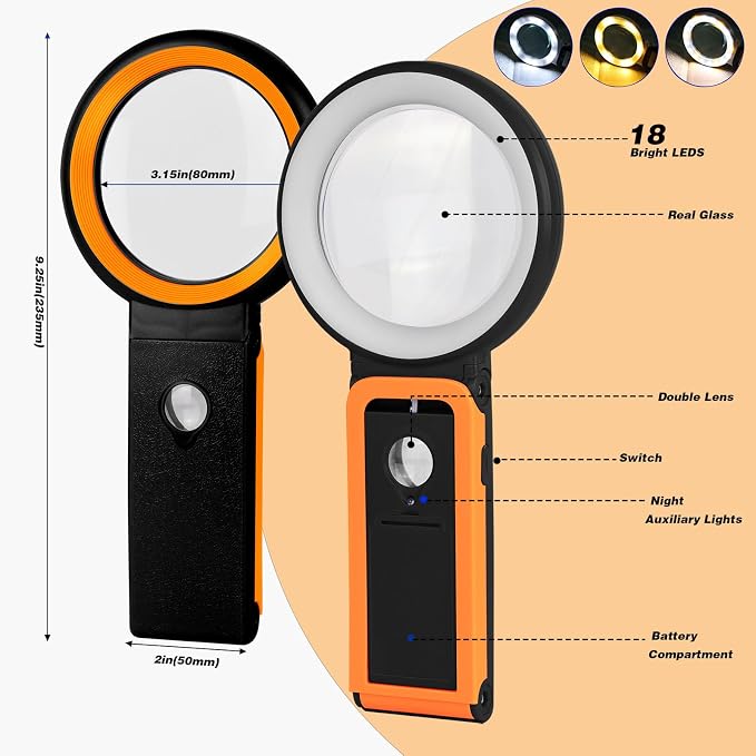 KIBTOY Magnifying Glass with Light and Stand, Foldable Handheld Magnifying - Image 5