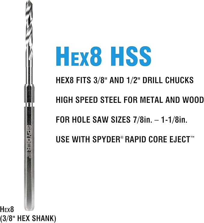 Hex8 3/8-in HSS Quick Change Hole Saw Arbor Assembly