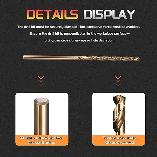 Drill Bit, #48 Cutting Diameter, 4341 HSS Gold Finish 118° Cutting Angle Number Jobber Bits - (Applications: for Drilling Soft Metal Plastic Wood), 5-Pieces