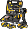 Compact Brushless Power Drill Set,60N.m Cordless Drill Tool Box with 2 Battery & 3/8”Keyless Metal Self-locking Chuck,138Pcs Men Handheld Tool Drills Kit,Taladro Inalámbrico for Home Repair Set