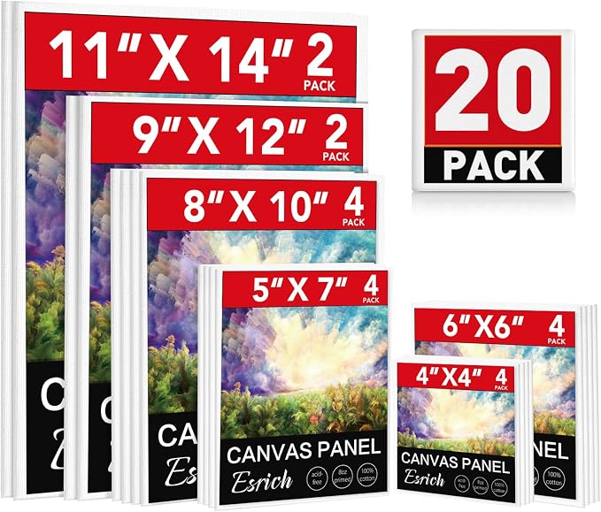 ESRICH Canvas Boards for Painting 20 Multi Pack Paint Canvas Panels 11x14 by ESRICH
