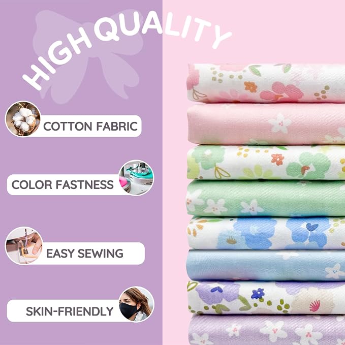 Aubliss 8pcs Fat Quarter Fabric Bundles Quilting Cotton Craft Fabric Pre-Cut - Image 3