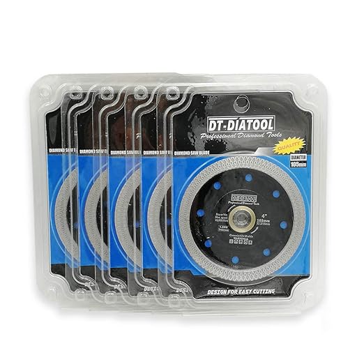 DT-DIATOOL Diamond Tile Blade 4 Inch 5pcs Diamond Turbo X Mesh Rim Segement Circular Saw Blade for Procelain Ceramic Stoneware Marble Granite Fits 5/8"-7/8" Arbor