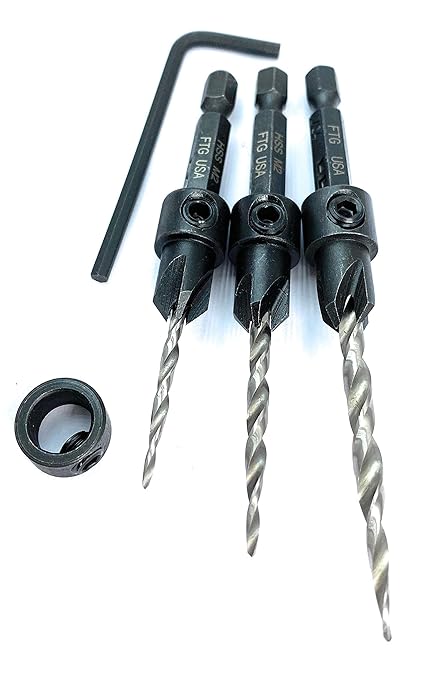 FTG USA Adjustable Wood Countersink Drill Bit Set #4#6#8 with Tapered Drill Bits for Woodworking