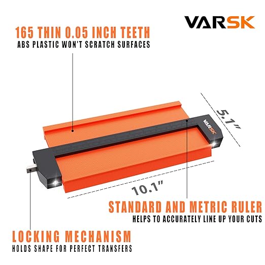 VARSK Contour Gauge Profile Tool with Light 5+10 Inch - Super Duplicator Shape and Outline Tool, Gifts for Men Dad Him, Cool Gadgets for Men DIY Handyman, Home Improvement Measuring Woodworking Tools