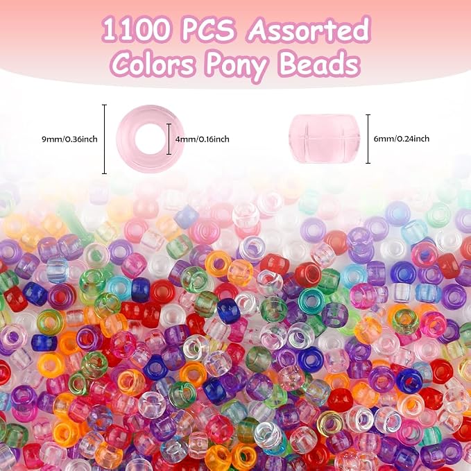 1100 Pcs Transparent Colored Pony Beads - Image 2