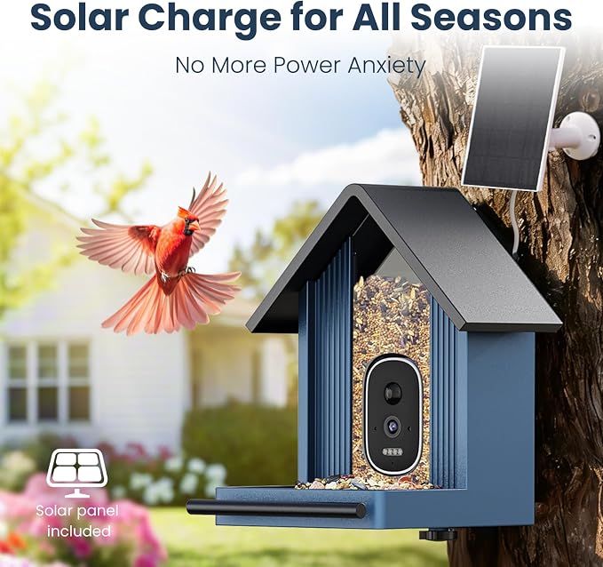 Smart Metal Bird Feeder with Camera, Deep Blue | Squirrel Proof, 2.5K UHD AI - Image 6