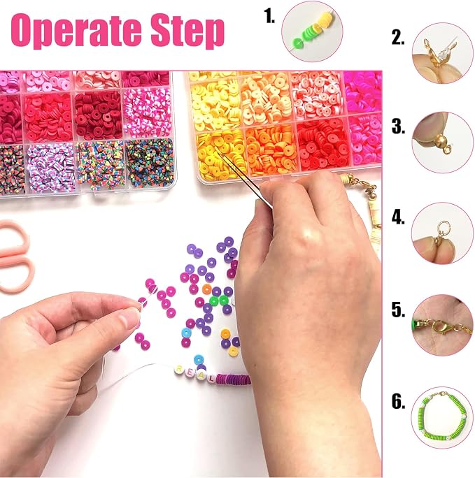 YMSDZHL 7100+PCS Clay Beads Bracelet Making Kit, 48 Color DIY Flat Preppy Beads - Image 4