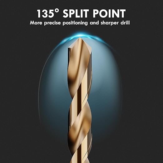 9/16" (4pcs) Cobalt Drill Bit Set, M35 High Speed Steel Jobber Length Drill Bit Kit for Hardened Metal, Stainless Steel, Cast Iron, Wood and Plastic, with Index Storage Case