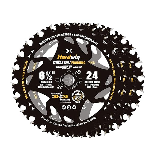 6 1/2 Inch Framing Circular Saw Blade-3Pack, 24T ATB Carbide Teeth, Lightweight for Cordless Saws. Super Thin Kerf for Cutting Wood, Plywood, MDF, OSB, Hardwood, Softwood & More.