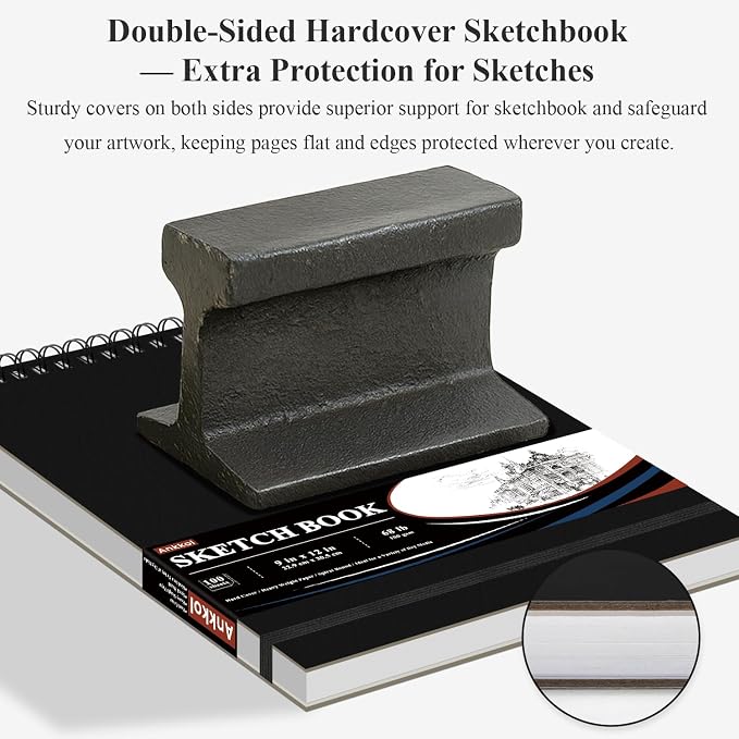 Ankkol 9x12 Sketch Book, Top Spiral Bound Sketchbook, 100 Sheets_68lb/100gsm | - Image 5