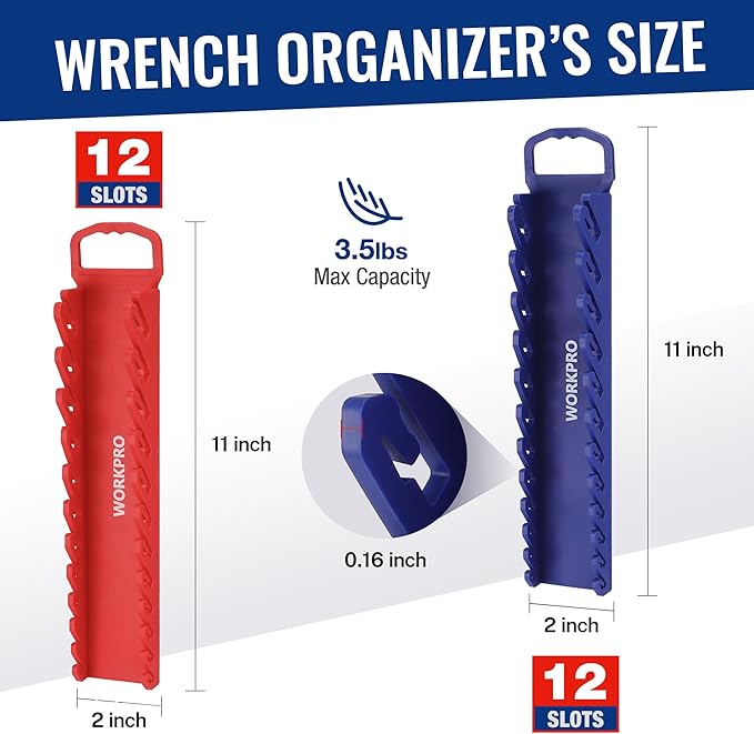 WORKPRO 8-Piece Magnetic Socket Organizer and Magnetic Wrench Organizer Set, Socket Holder Set 1/4", 3/8", 1/2" Drive Metric SAE Socket Storage, Metric SAE Wrench Holder(Socket, Wrench not Included)