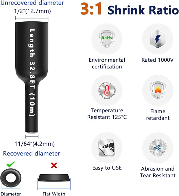 Heat Shrink Tubing 1/2 Inch, 3:1 Ratio Wires heat shrink tube, Dual Wall Adhesive-Lined Waterproof Shrink Wrap Tubing, 33FT White Industrial and Marine Grade Heat Shrink Wrap