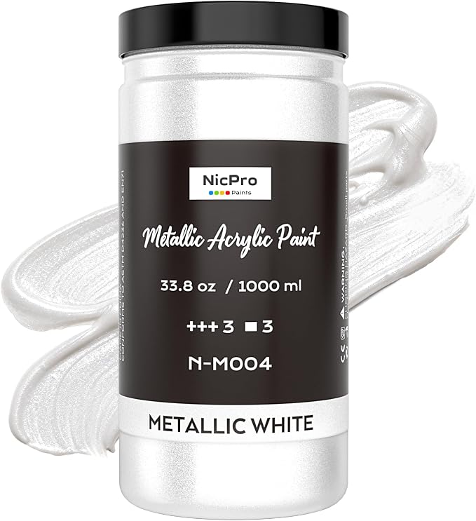 Nicpro Metallic Pearl White Acrylic Paint, 33.8oz/1000m Large Craft Paint | Non by Nicpro