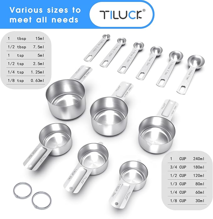 TILUCK Stainless Steel Measuring Cups & Spoons Set, Cups and Spoons, Kitchen - Image 2