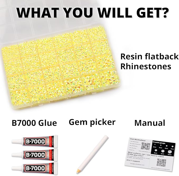 33000Pcs Yellow Rhinestones for Bedazzling, Mix Sizes 2, 6mm Flatback Gems - Image 2