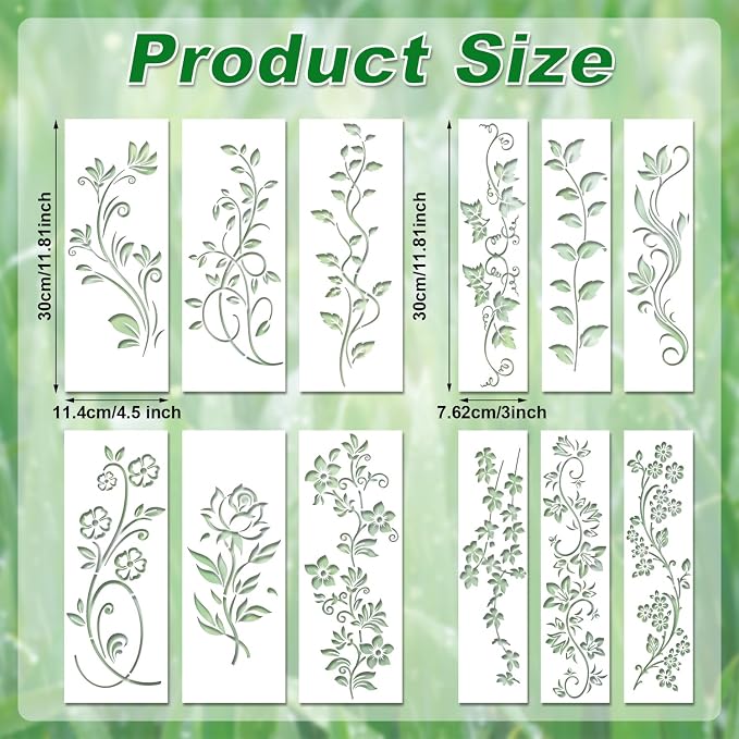 12pcs Leaf Vine Stencils, Leaves & Flower Stencil Reusable Floral Stencil - Image 2