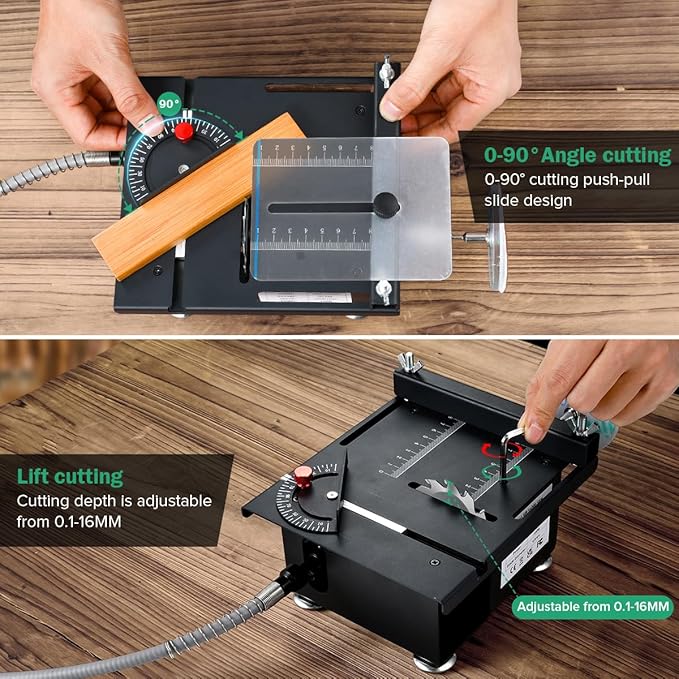 Mini Multi Functional Table Saw, mini Table Saws for Crafts, Portable Mini Desktop Electric Saw for Wood Cutting, Height & Angle Adjustable with More Accessories, for Wood, Plastic Acrylic Cutting
