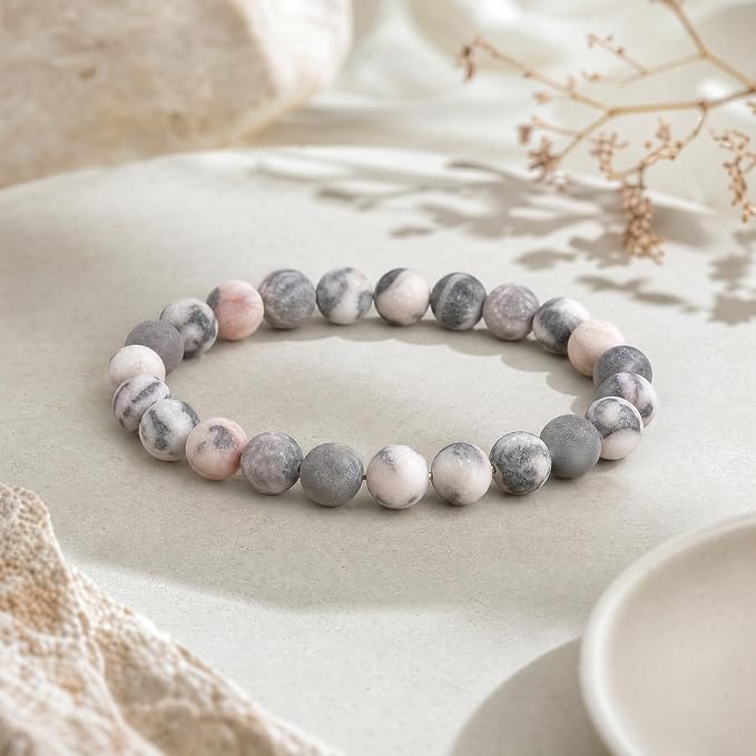 36pcs Natural Matte Pink Zebra Gemstone Beads，10mm Frosted Round Loose Stone - Image 5