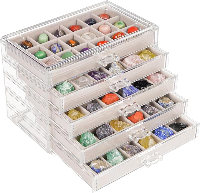 Bfttlity Acrylic Rock Display Case, 90 Grids Rock Collection Box by Bfttlity