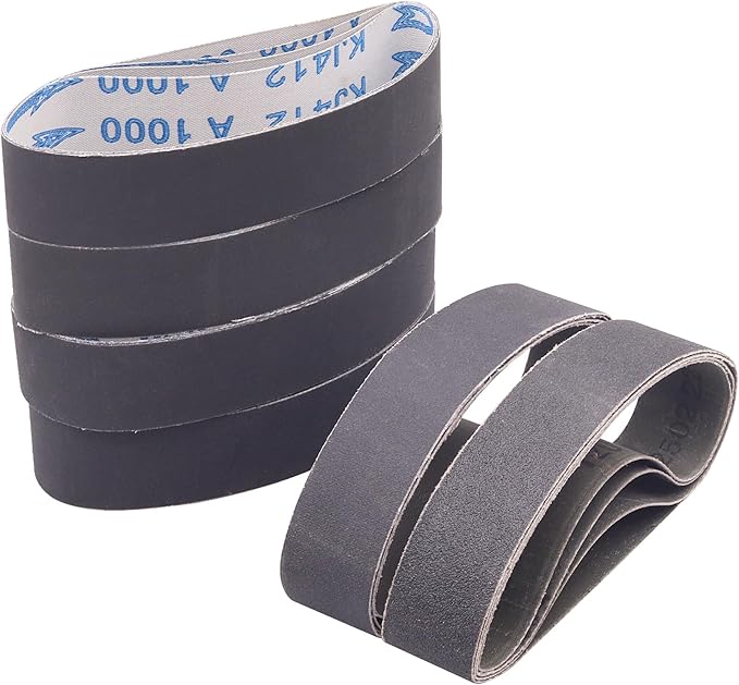 Taokyid 24 Pcs 1.2 x 13 Inch Replacement Knife Sharpener Sanding Belt, 330x30mm Silicon Carbide Sanding Belt - 3 Pcs Each of 120 240 400 600 800 1000 Grits 1.2"x 13" Sanding Belts