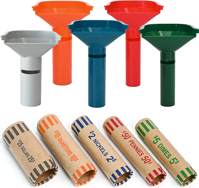 L LIKED 30 Assorted Preformed Coin Wrappers & 5 Coin Sorters Tubes, Color-Coded by LLIKED